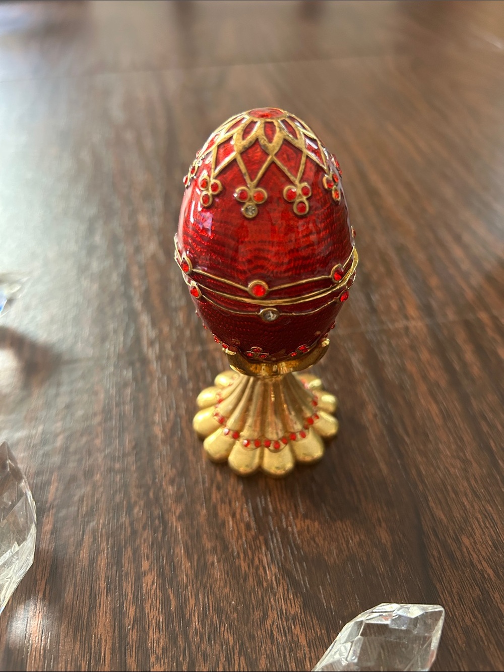 Decorative Red and Gold Jeweled Egg Accent